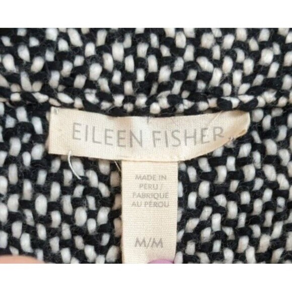 Eileen Fisher Handwoven Peruvian Organic Cotton Black/White Belted Jacket M - Picture 7 of 12